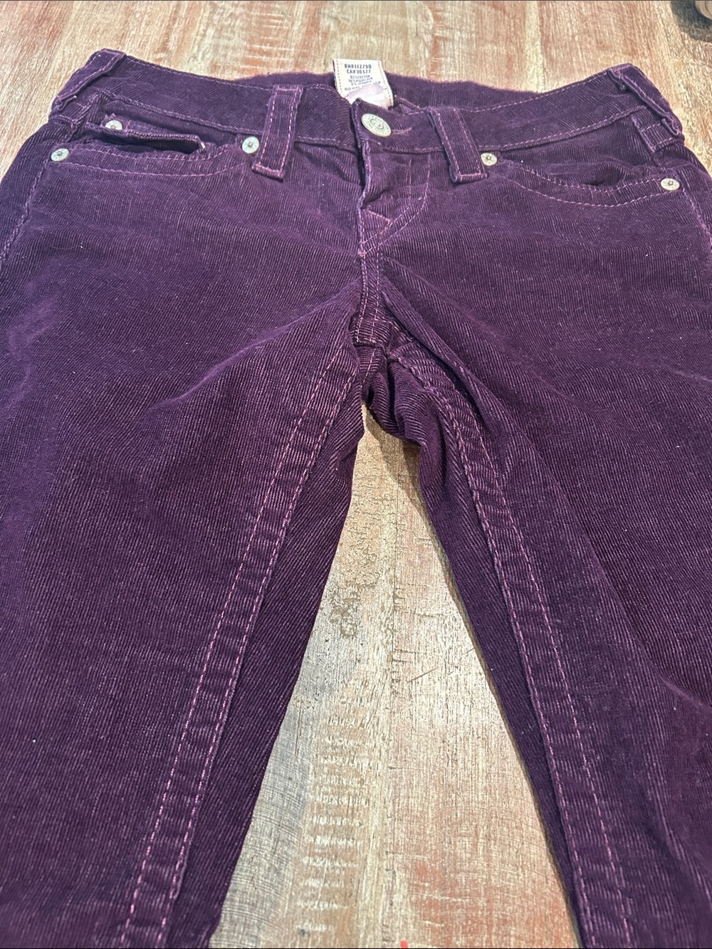 True Religion Plum Purple Low Rise Flap Flare Corduroys - Picture 5 of 12